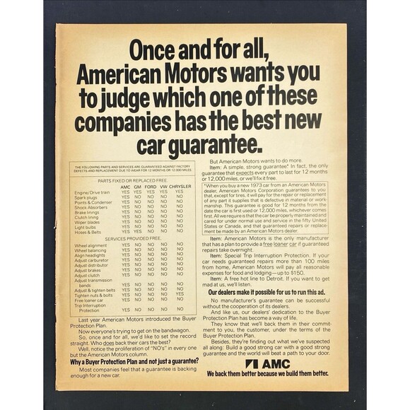 AMC "Which Car Company Has the Best Guarantee?" Vintage Print Ad 1970 - Picture 3 of 3